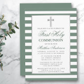 Invitation Première Sainte Communion Argent Sage Vert Strié