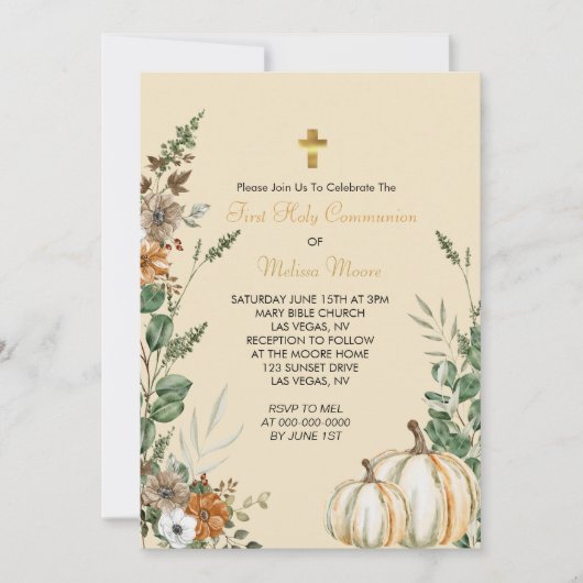 Invitation Première Sainte Communion Automne Rustique Brown F (Devant)