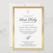 Invitation Première Sainte Communion avec croix dorée élégant (Devant)