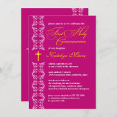 Invitation Première sainte communion baroque Fuchsia Strip (Devant / Derrière)