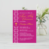 Invitation Première sainte communion baroque Fuchsia Strip (Debout devant)