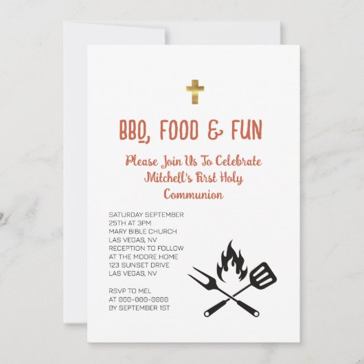 Invitation Première Sainte Communion BBQ nourriture photo amu (Devant)