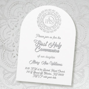 Invitation Première Sainte Communion blanc gris ombre texte