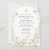 Invitation Première Sainte Communion Blancs marguerite Arc Fl (Devant)