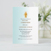 Invitation Première sainte communion bleu aquarelle splash (Debout devant)