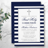 Invitation Première Sainte Communion Bleu Argent rayé