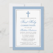 Invitation Première Sainte Communion Bleu Clair et Argent (Devant)