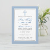 Invitation Première Sainte Communion Bleu Clair et Argent (Debout devant)