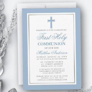 Invitation Première Sainte Communion Bleu Clair et Argent