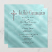 Invitation Première sainte communion bleu religieux (Devant / Derrière)