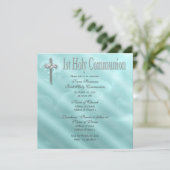 Invitation Première sainte communion bleu religieux (Debout devant)