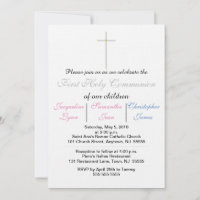 Première Sainte Communion bleu rose Triplets Invit