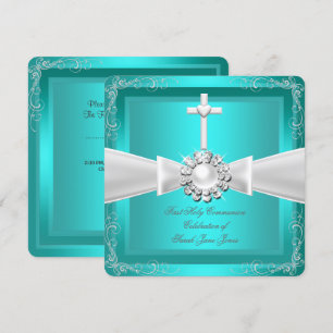 Invitation Première Sainte Communion Bleu Turquoise Blanc Arg