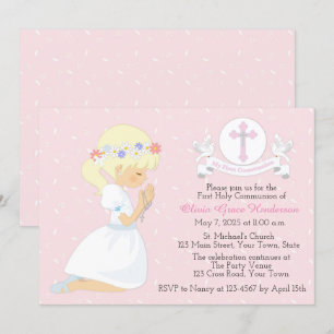 Invitation Première Sainte Communion Blonde Girl White Doves