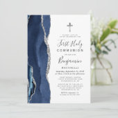 Invitation Première Sainte Communion Blue Agate Pailleté Arge (Debout devant)