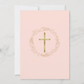 Invitation Première Sainte Communion Blush Pink Gold Cross Fl (Dos)