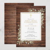 Invitation Première Sainte Communion Bois Rustique Verdure de (Devant / Derrière)