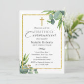 Invitation Première Sainte Communion Botanique Foliage Or Cad (Debout devant)