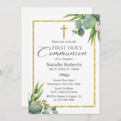 Invitation Première Sainte Communion Botanique Foliage Or Cad (Devant / Derrière)