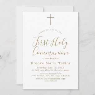 Invitation Première Sainte Communion Calligraphie Or Délicate