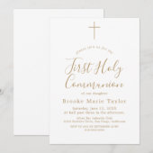 Invitation Première Sainte Communion Calligraphie Or Délicate (Devant / Derrière)