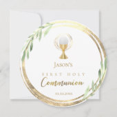 Invitation Première Sainte Communion cercle d'or feuilles ver (Devant)