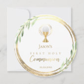 Invitation Première Sainte Communion cercle d'or feuilles ver (Devant)