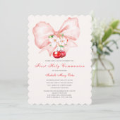Invitation Première Sainte Communion Cerise de Bow Rose (Debout devant)