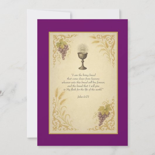 Invitation Première Sainte Communion Chalice & Raisins (Devant)