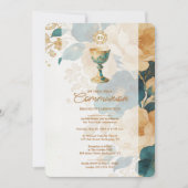 Invitation Première Sainte Communion Chic Sarcelle Or LPM26 (Devant)