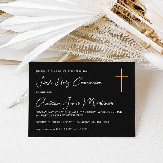 Invitation Première sainte communion classique Noir et Blanc