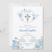 Invitation Première Sainte Communion Crête Ruban Bleu (Devant)