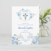 Invitation Première Sainte Communion Crête Ruban Bleu (Debout devant)