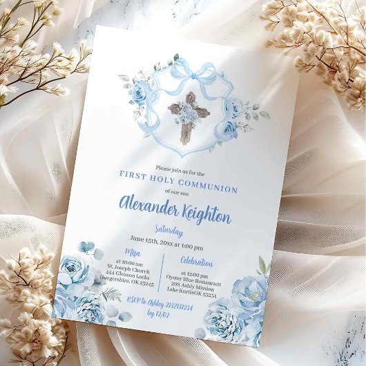 Invitation Première Sainte Communion Crête Ruban Bleu