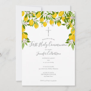 Invitation Première Sainte Communion Croix d'Argent Citrons V