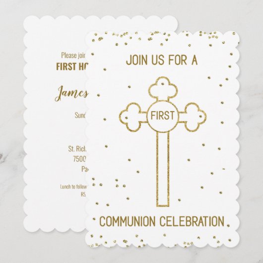 Invitation Première Sainte Communion Croix de coul (Devant / Derrière)