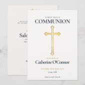 Invitation Première Sainte Communion Croix d'Or (Devant / Derrière)
