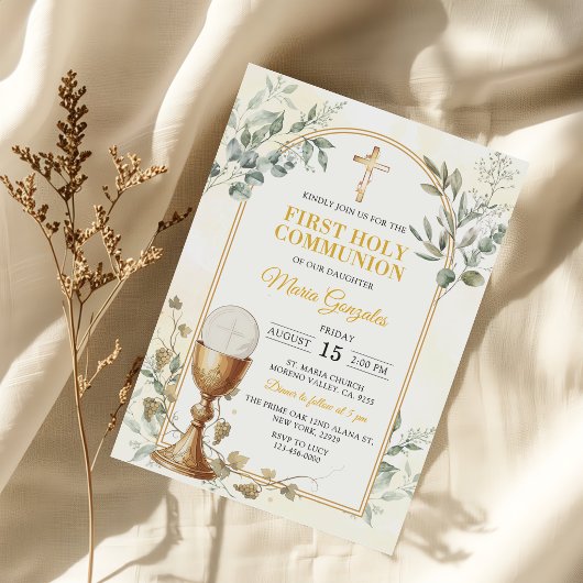 Invitation Première Sainte Communion Croix d'Or