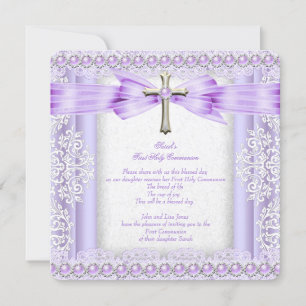 Invitation Première Sainte Communion Croix Fille Joli Lavande