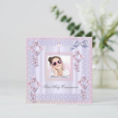 Invitation Première Sainte Communion Croix Fille Lavande Phot (Debout devant)