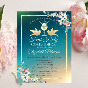 Invitation Première Sainte Communion Croix Florale