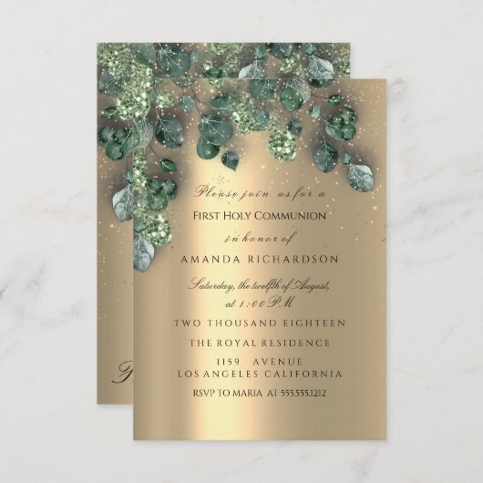 Invitation Première Sainte Communion Croix Or Evénement Chrét (Devant / Derrière)