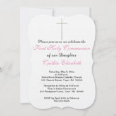 Invitation Première Sainte Communion Croix rose (Devant)