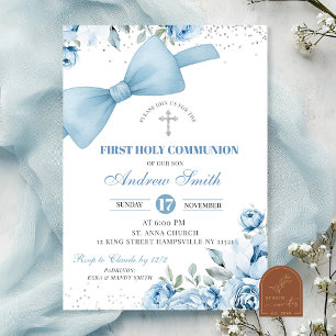 Invitation Première Sainte Communion de Coquette Bleu en Arc