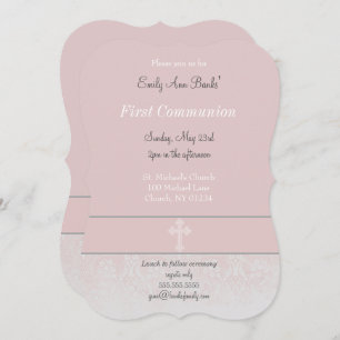 Invitation Première sainte communion de dentelle rose