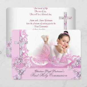 Invitation Première Sainte Communion de Fille Joli Lace Rose