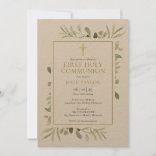 Invitation Première Sainte Communion de la végétation aquarel