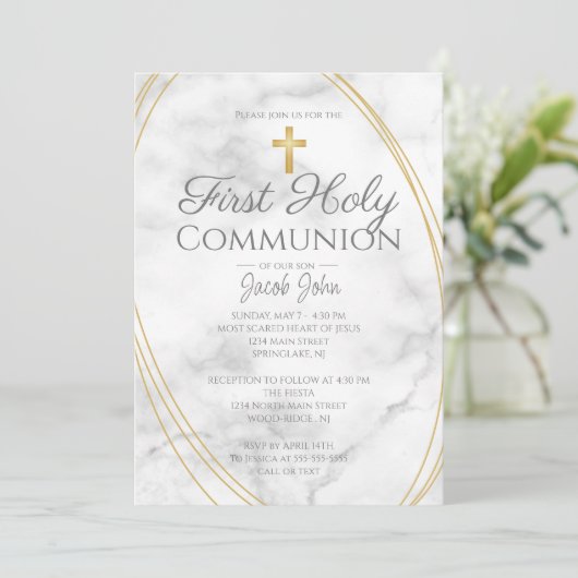 Invitation Première sainte communion de marbre (Debout devant)