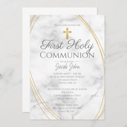 Invitation Première sainte communion de marbre (Devant / Derrière)