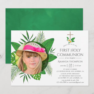Invitation Première sainte communion des Feuilles tropicaux